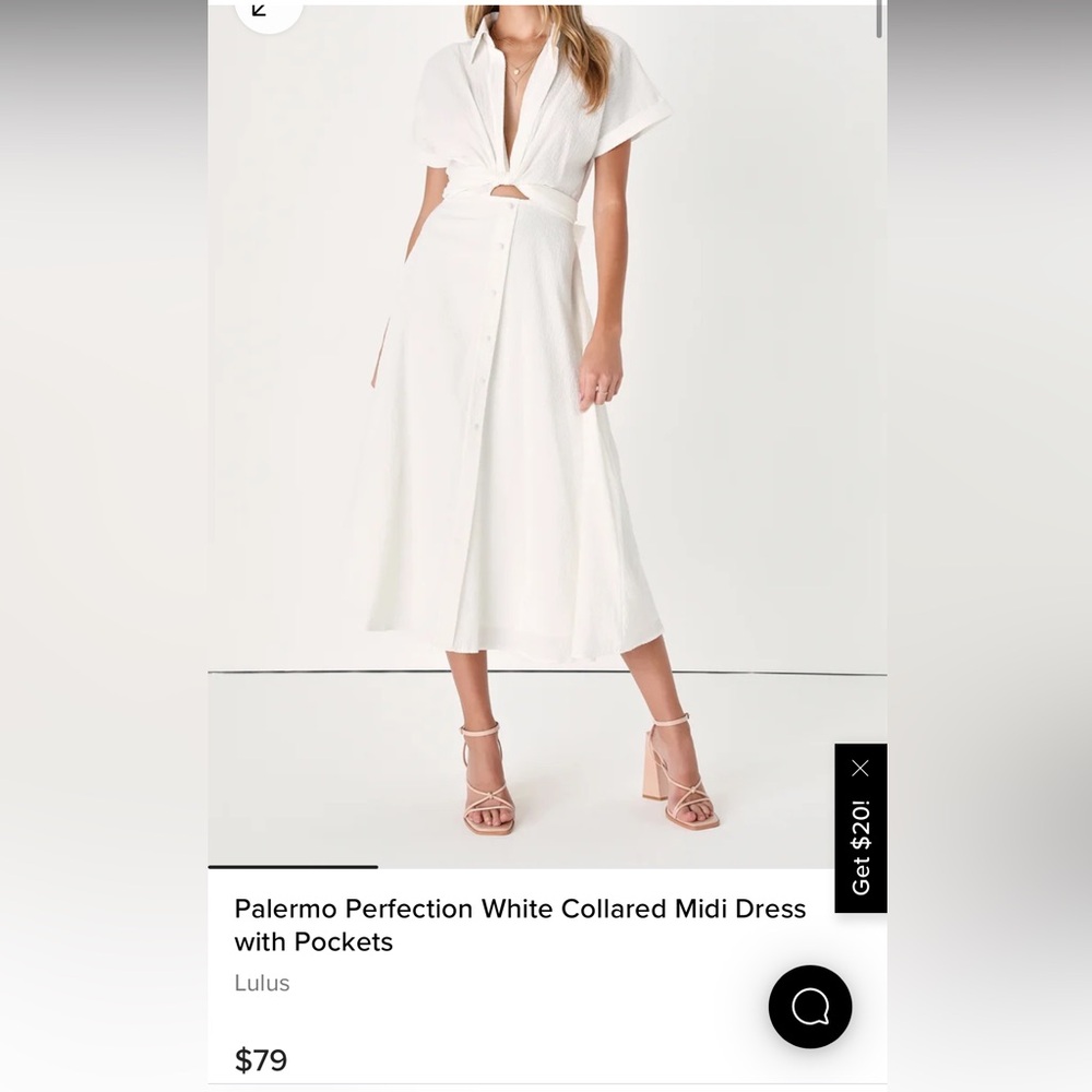 BRAND NEW WITH TAGS - Palermo Perfection White Collared Midi Dress with Pockets
